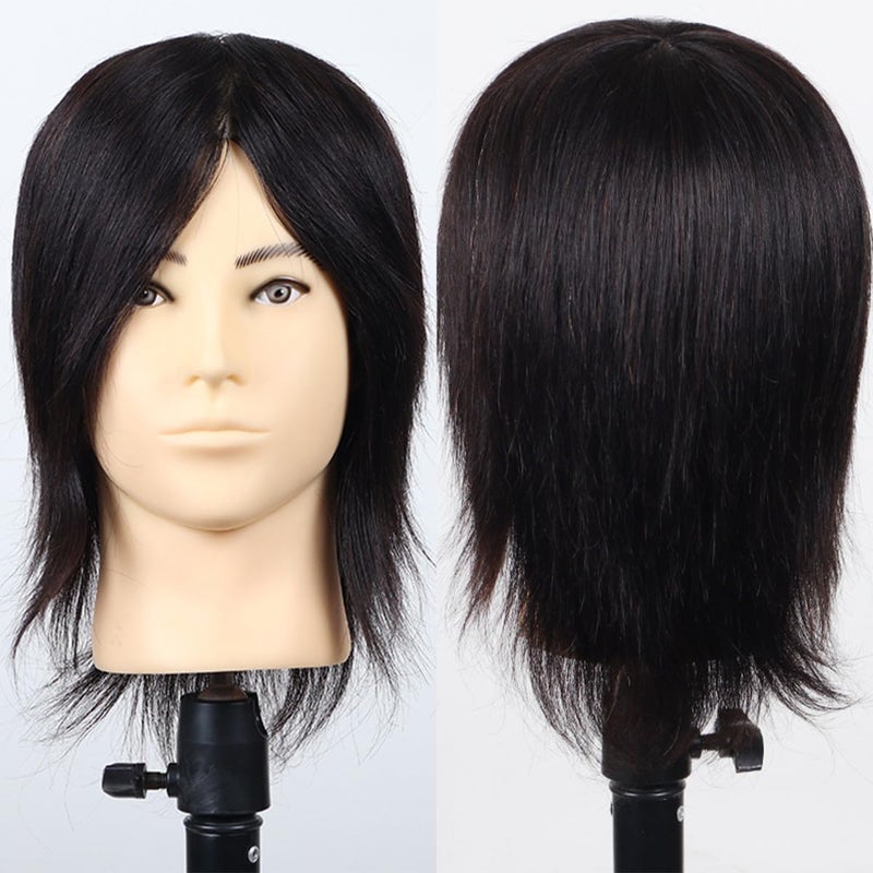 simnient Male Mannequin Head Training Head,100% Real Human Hair for Hairdressers Manikin Head for Hair Styling and Practice,Hair Stylists,Cosmetologist,Barber Shop (12 inch Classical Black) - Image 2
